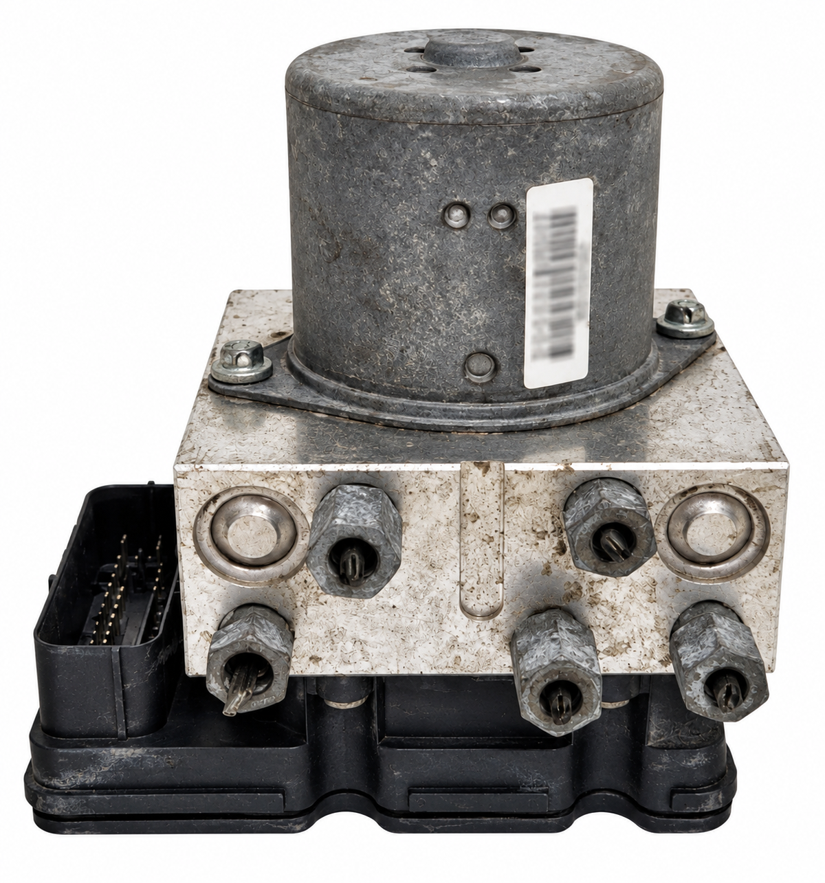 Used OEM 2010 Ford E250 Van ABS Control Module & Pump Assembly | 4-Wheel ABS, Without AdvanceTrac, Excl. Stripped Chassis Front View.